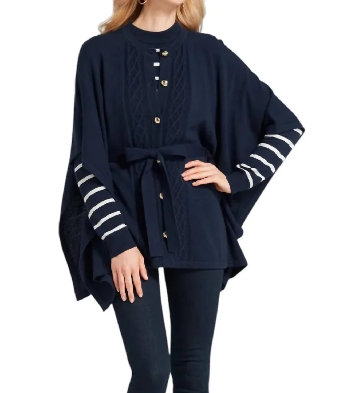 Cable Knit Sweater Cape In Nassau Navy