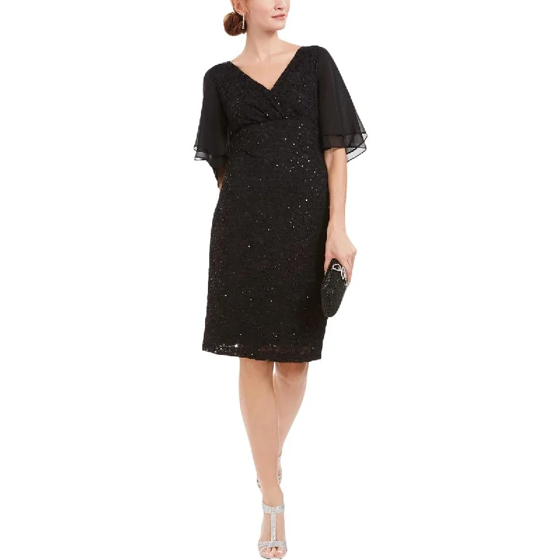 Connected Apparel Womens Midi Lace Fit & Flare Dress