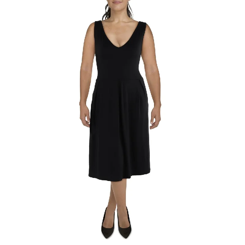 24seven Comfort Apparel Womens Plus Pleated Midi Fit & Flare Dress