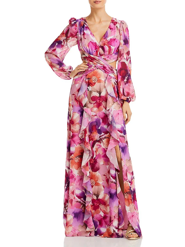 Womens Chiffon Floral Maxi Dress