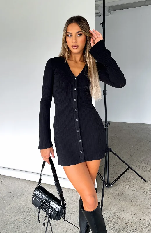 Live In The Moment Long Sleeve Mini Dress Black