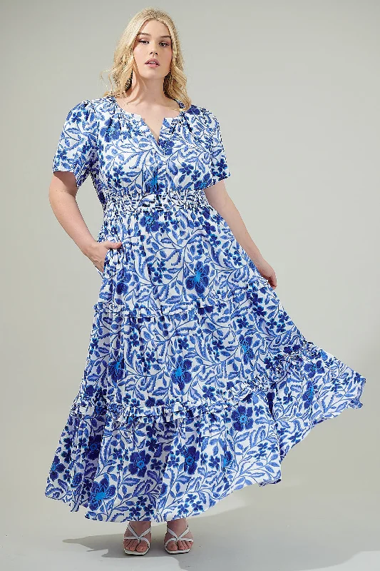 Celeste Floral Palmer Poplin Tiered Maxi Dress Curve