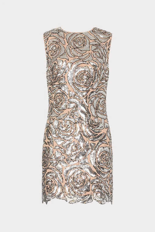 Ivette Rose Sequins Shift Mini Dress