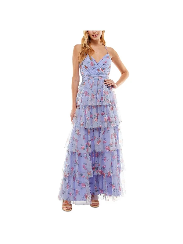 Juniors Womens Tiered Maxi Evening Dress