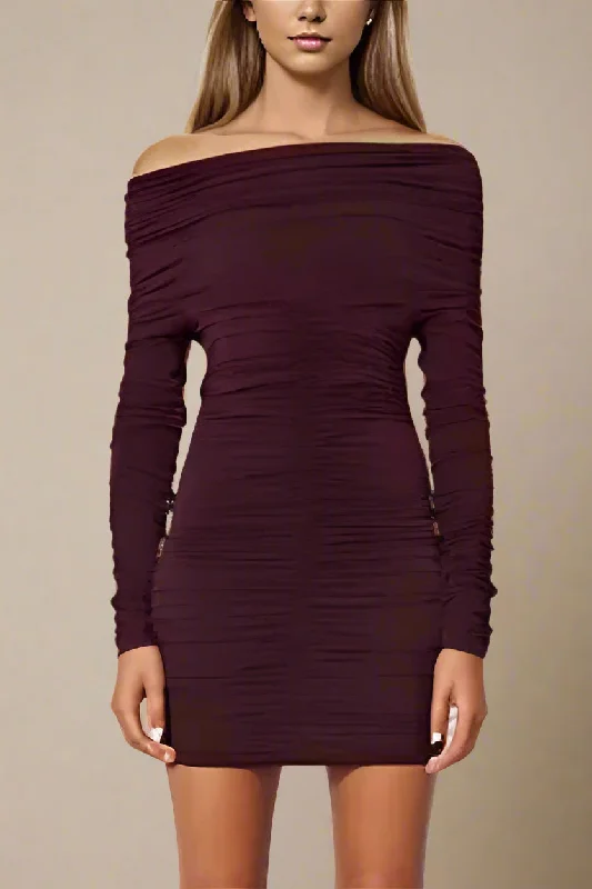 Alessandra Long Sleeve Wrap Bodycon Mini Dress - Red Wine