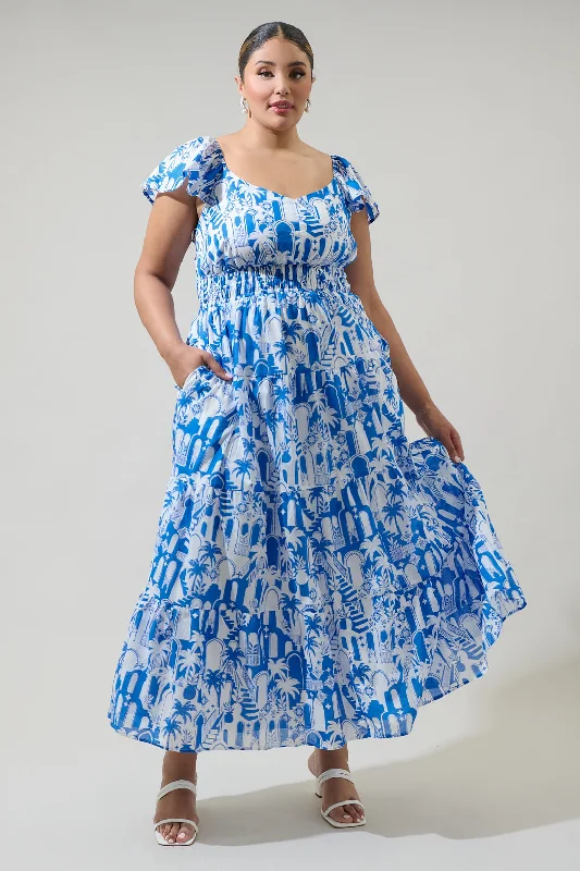 Nala Tiered Smocked Cotton Voile Maxi Dress Curve