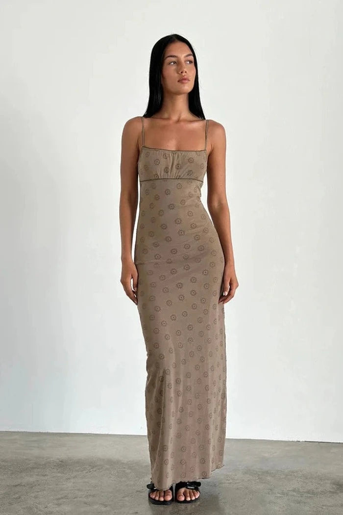 Motel Rocks Darsih Maxi Dress In Daisy Flock Light Brown