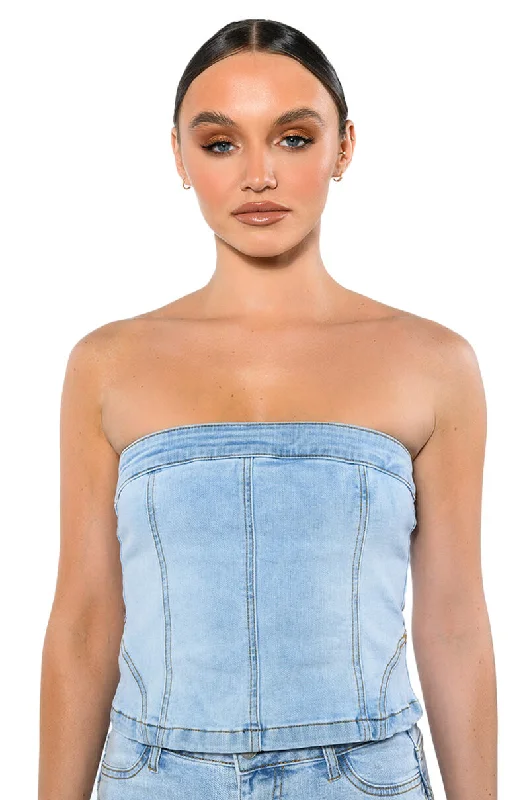 NOT YOUR AVERAGE GIRL DENIM STRAPLESS TOP