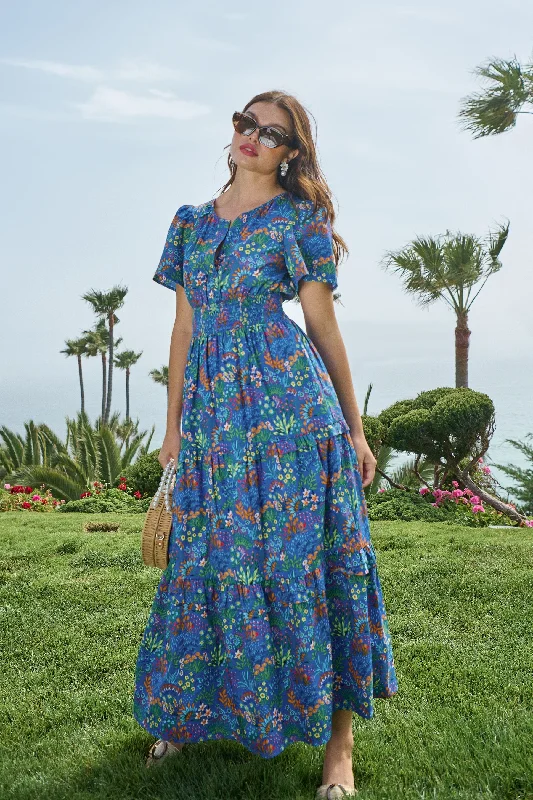 Ruya Floral Palmer Poplin Tiered Maxi Dress