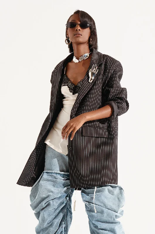 ELLA OVERSIZED PINSTRIPE LONGLINE BLAZER