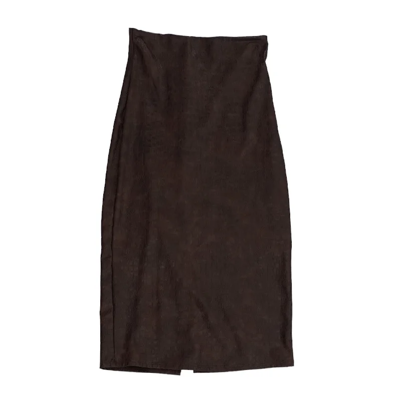 Brown Solid Midi Skirt