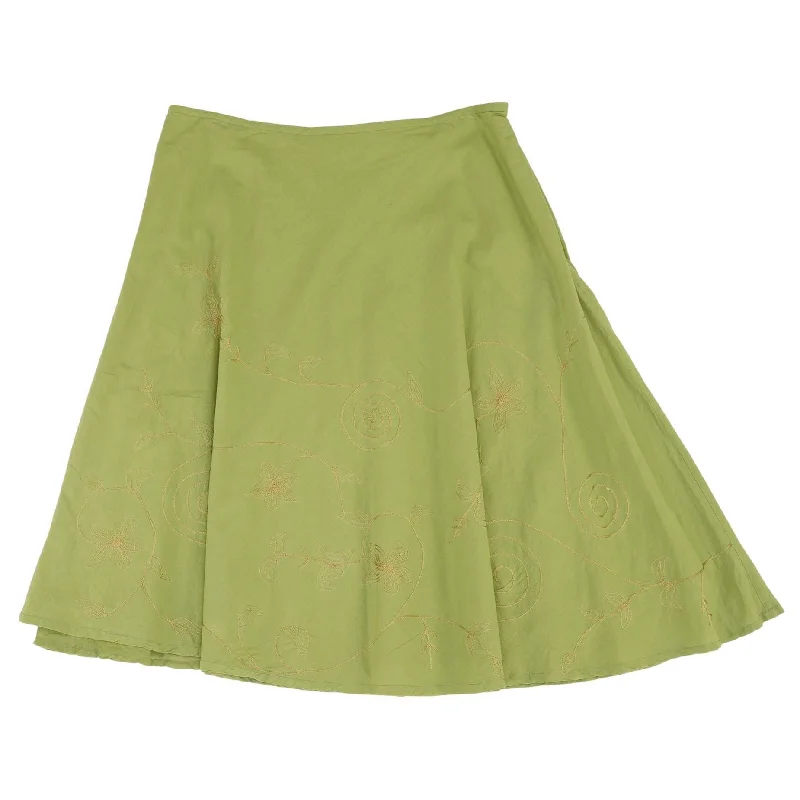 Vintage Olive Embroidered Detail Midi Skirt