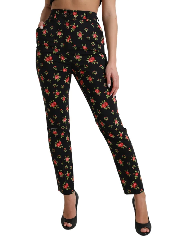 Dolce & Gabbana Elegant High-Waist Floral Tape Women's Pants