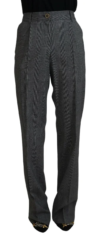 Dolce & Gabbana High-Waist Plaid Virgin Wool Women's Pants