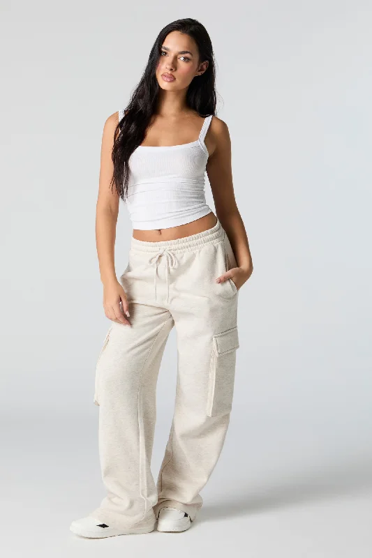 Fleece Wide Leg Cargo Sweatpant