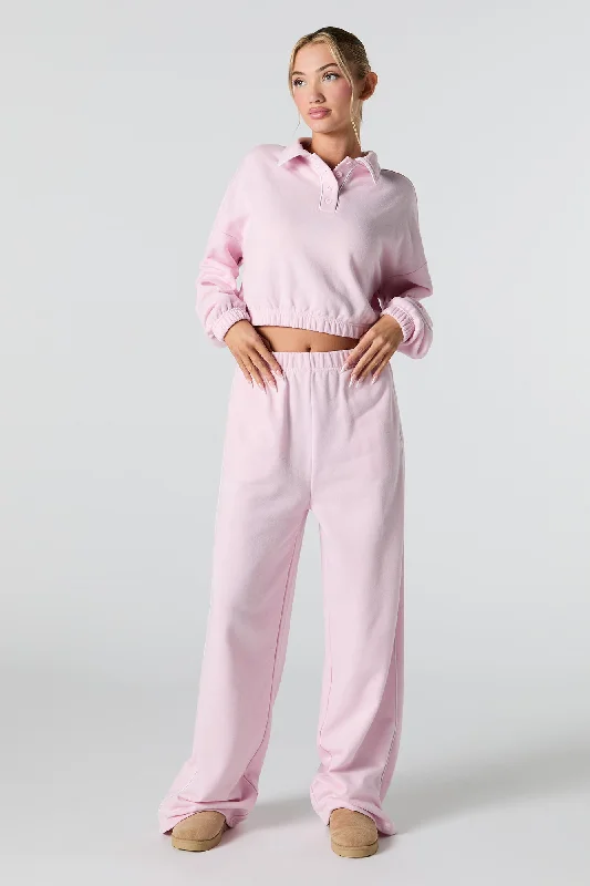 Contrast Stitch Fleece Wide Leg Sweatpant