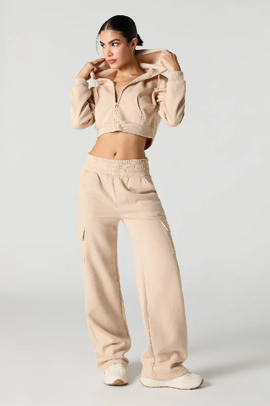 Fleece Wide Leg Cargo Sweatpant