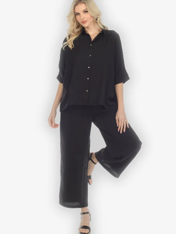 Solid Black Rayon Pull on Pant