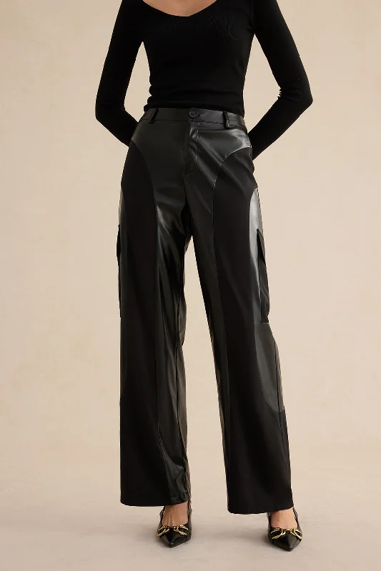 Faux Leather Patchwork Trousers