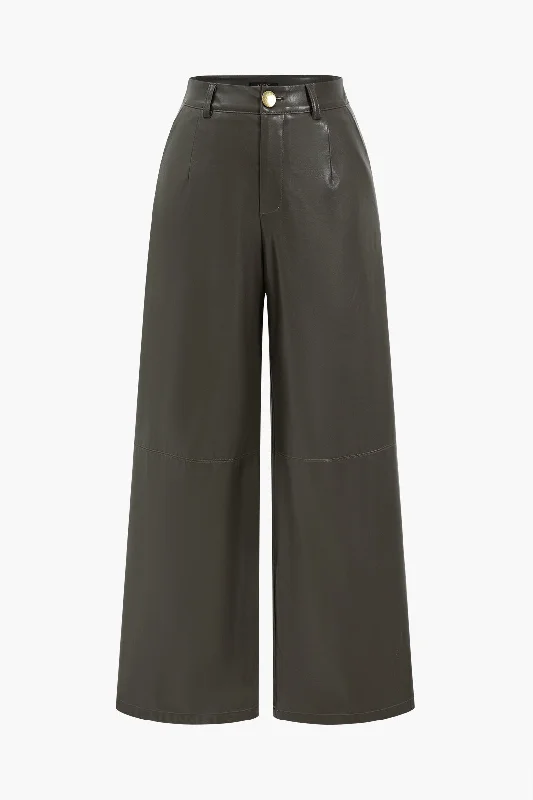 Faux Leather Wide Leg Trousers