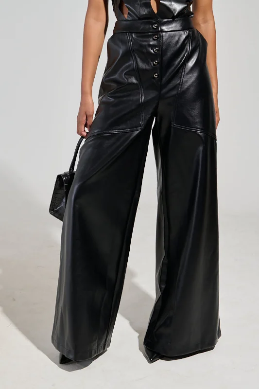 Basic Faux Leather High-Waist Trousers