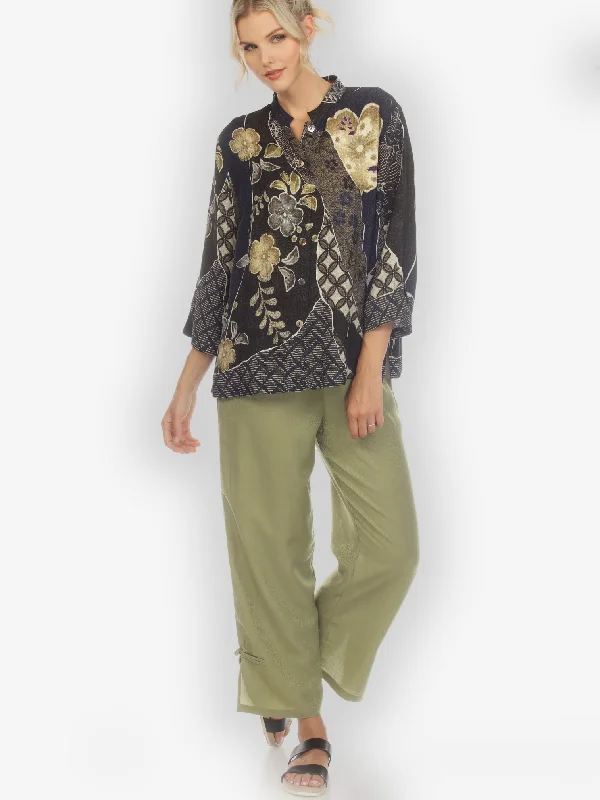 Silk Blend Solid Olive Pant