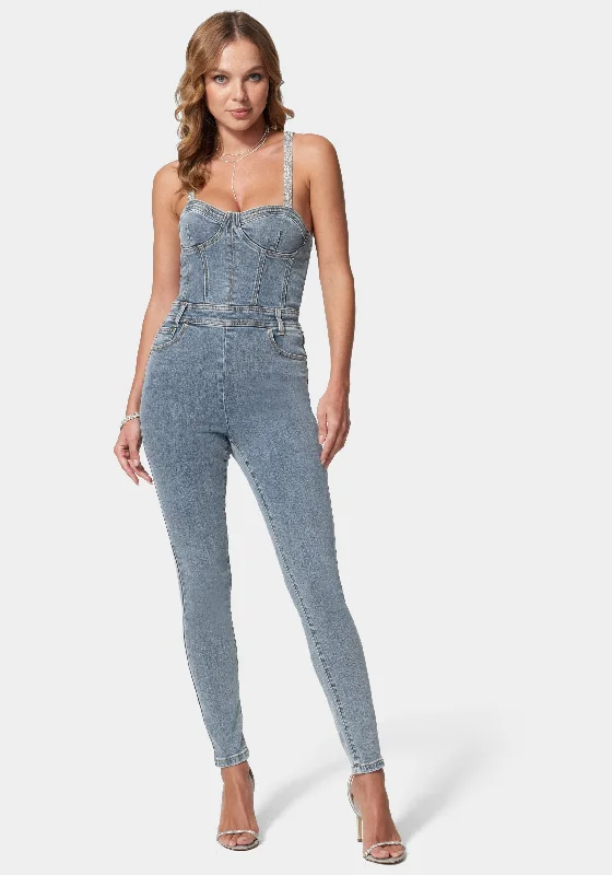 Denim Corset Top Skinny Leg Jumpsuit