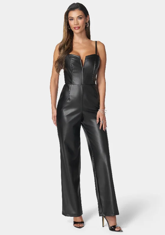 Faux Leather Cropped Leg Jumpsuit