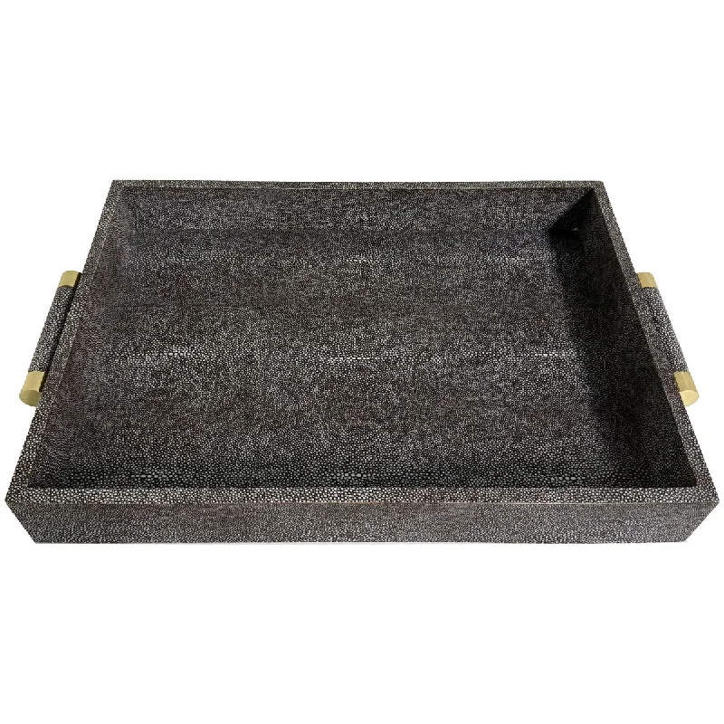 Faux Shagreen Rectangular Tray with Handles