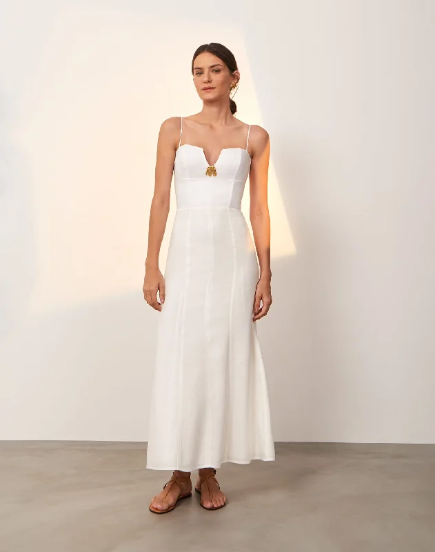 Lilith Detail Long Dress - Off White