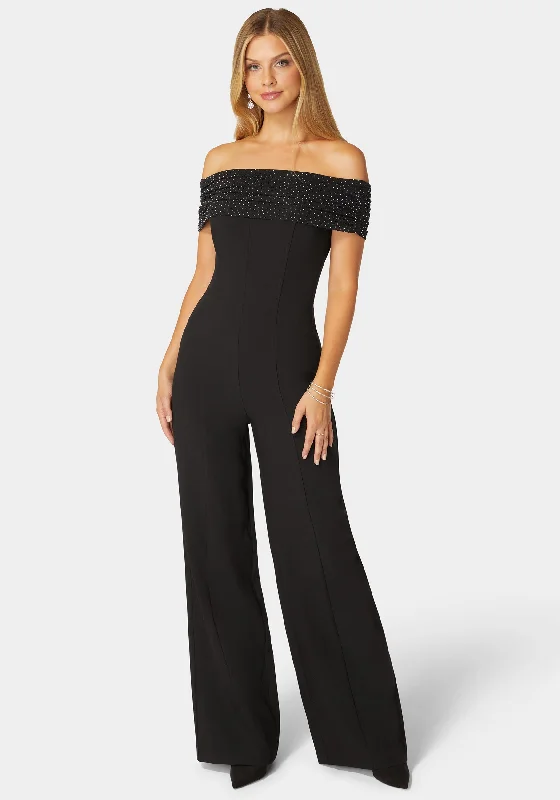 Studded Off Shoulder Palazzo Jumpsuit