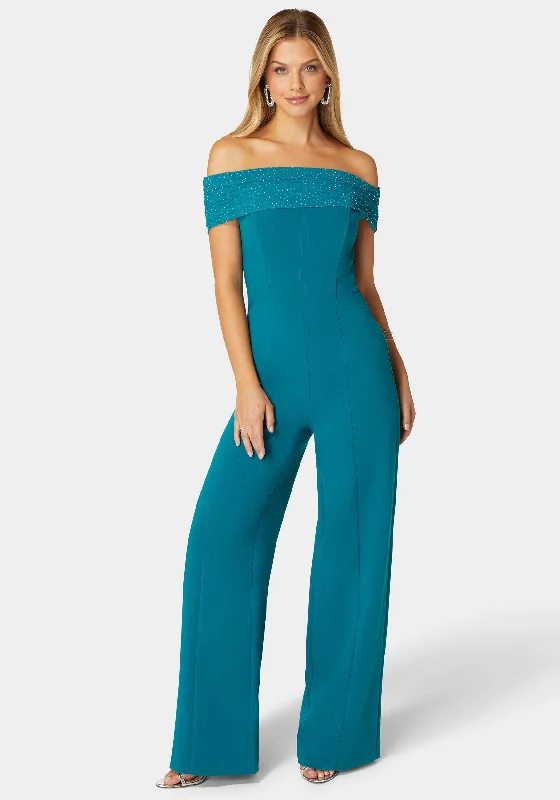 Studded Off Shoulder Palazzo Jumpsuit