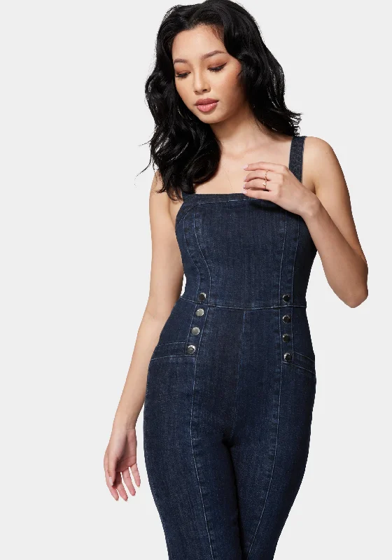 Wide Leg Multi Button Denim Jumpsuit