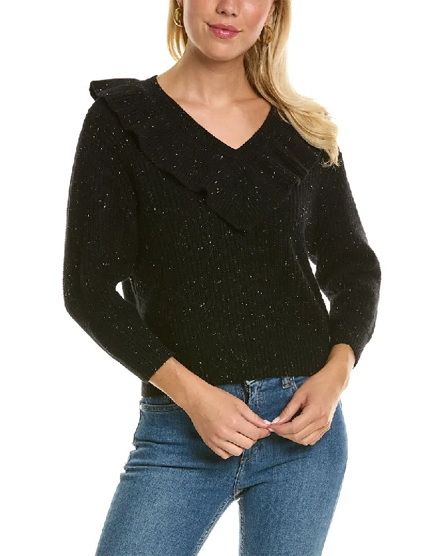 Autumn Cashmere Shaker Rib Ruffle Cashmere Sweater