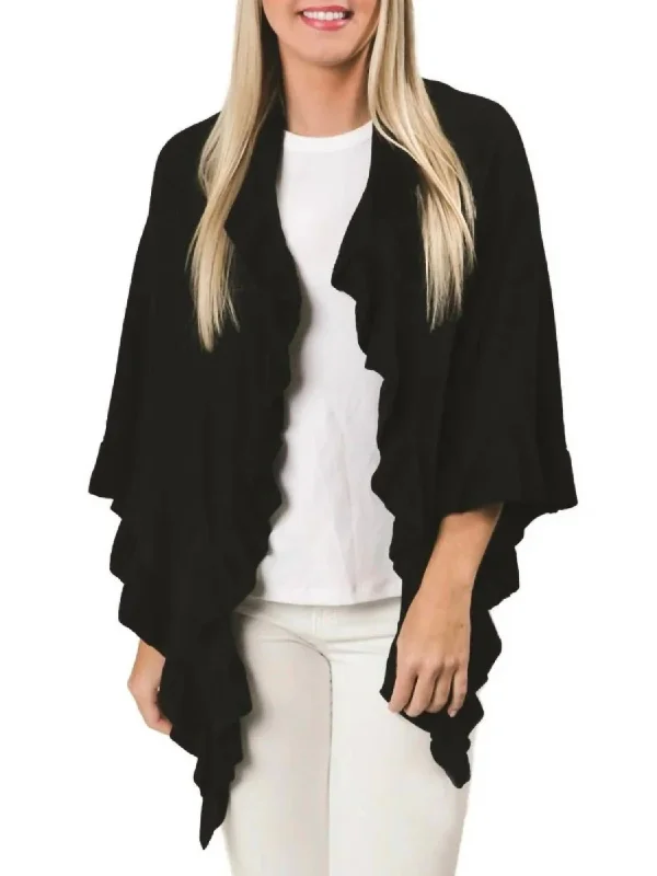 Ava Ruffle Wrap Poncho In Black