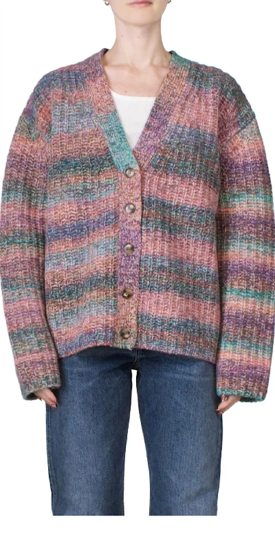 Boxy Space Dye Cardigan In Purple Marl