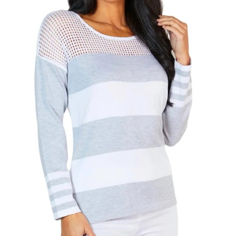 Crochet Scoop Neck Sweater In White/tin