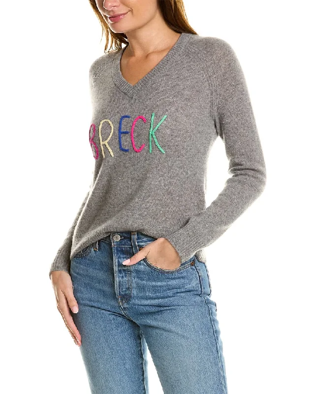 Hannah Rose Breck Embroidery V-Neck Cashmere Pullover