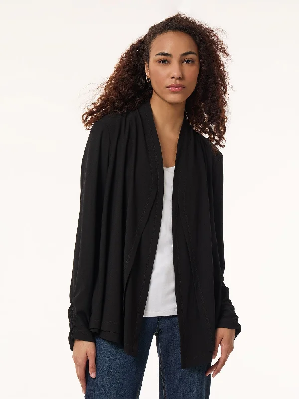 Long Sleeve Double Layer Cardigan, Moss Crepe