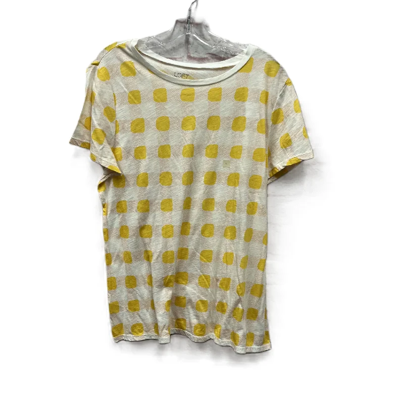 Top Short Sleeve Basic By Loft In White & Yellow, Size: L