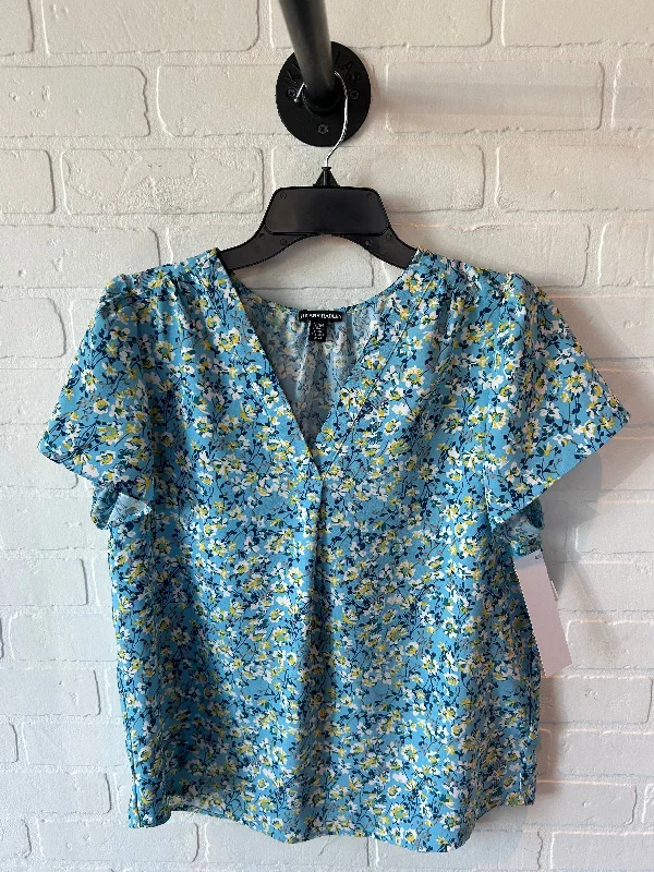 Top Short Sleeve By Hilary Radley In Blue & Yellow, Size: M